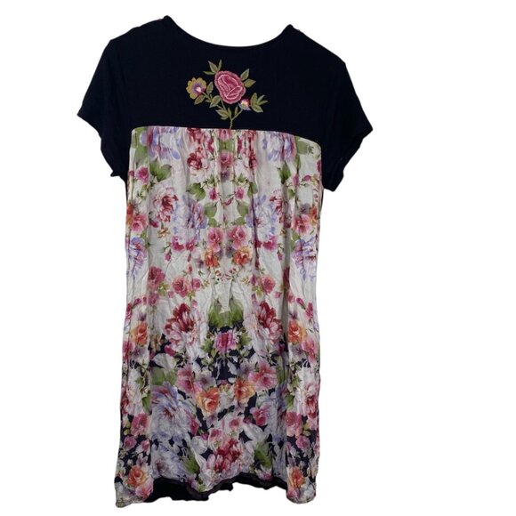 Caite Dress Women's Black Sz M Embroidered Floral Short Sleeves Boho Bloomcore - Picture 2 of 10